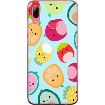 Kompatibelt Mobildeksel til Huawei Y7 (2019) Mønster av kawaii-frukter som jordbær sitron ananas og avocado på lyseblå bakgrunn