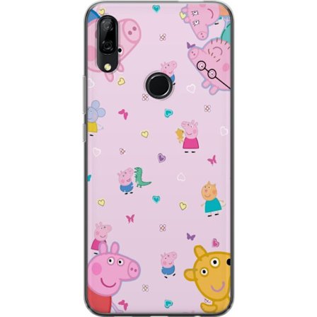 Kompatibelt Mobildeksel til Huawei P Smart Z Peppa Gris med en baby i armene, mamma gris motiv i fargerik og myk barneillustrasjon med hjerter