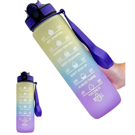 Motiverende Vandflaske 1L – Tidsmarkør, BPA-fri, Letvægt, til rejser, fitnesscenter og camping