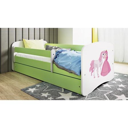 Kocot Kids Barnsäng - Babydreams Grön - Princess And Horse Med Låda Och Madrass 160x80 Cm - Litenleker
