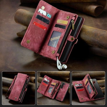 CASEME 008 Series Samsung Galaxy S22+ Konstläder Plånboksfodral Röd 2-i-1