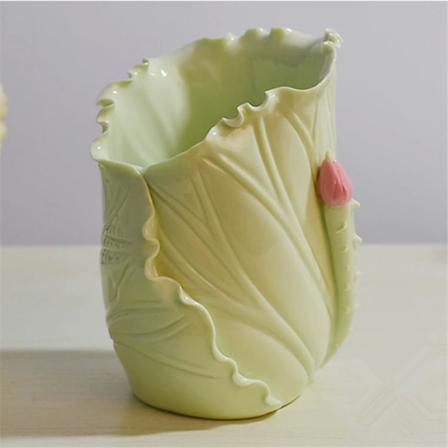 1 stk Jingdezhen keramik håndlavet frisk lotusblad penneholder kreativ kontor skrivebordsdekoration lille kuglepenholder dekorationsgave