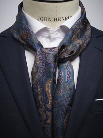 John Henric Men's Navy Blue Silk Scarf Paisley Size Onesize