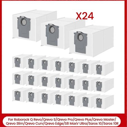 24 dammsugarpåsar för Roborock Q Revo/Qrevo S/Qrevo Pro/Qrevo Plus/Qrevo Master/Qrevo Curv/S8 MaxV Ultra/Saros 10/Saros 10R