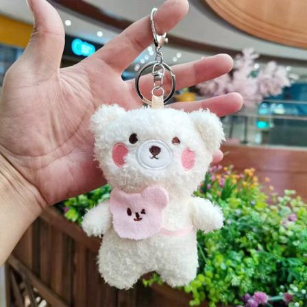IC 12 cm Kawaii Mini e Bjørn Nøkkelring i Plysj Leke Myk Bomull Nøkkel Cha Hvit