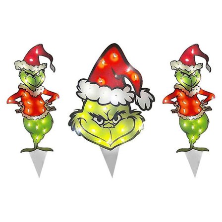 3-pack Julgransbelysning med LED-ljus, Grinch-figurer, utomhusdekorationer till trädgården