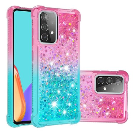 SKALO Samsung A52/A52s Kvicksand Glitter Hjärtan TPU-skal - Rosa-Turkos