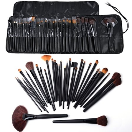 32 professionelle make-up børster lavet af ægte gedehår i et læderetui