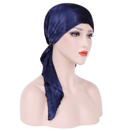 Tie Dye-mönstrad böjd blommig tyghhatt, muslimsk huvudbonad blue