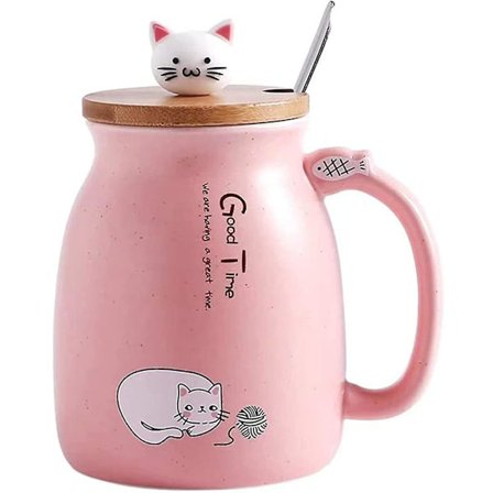 380ml/15oz Keramisk Katt Kopper Mugg Med Katt Kopper, Søt Keramisk Kaffe Kopper Med Nydelig Kitty Rustfritt Stål