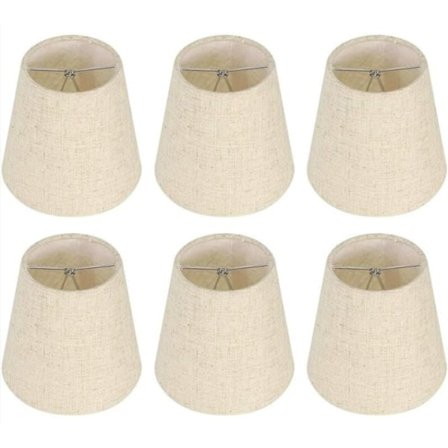 Set med 6 små nyanser, lampskärm i säckvävsklämma på glödlampa för bords- och golvlampa, nordisk beige ljuskrona nyans 3,5 x 5,5 x 5,2 tum
