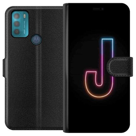 Kompatibel Tegnebogsetui til Motorola Motorola Moto G50 Minimalistisk neonbogstav J i farveskiftende lys mod sort baggrund