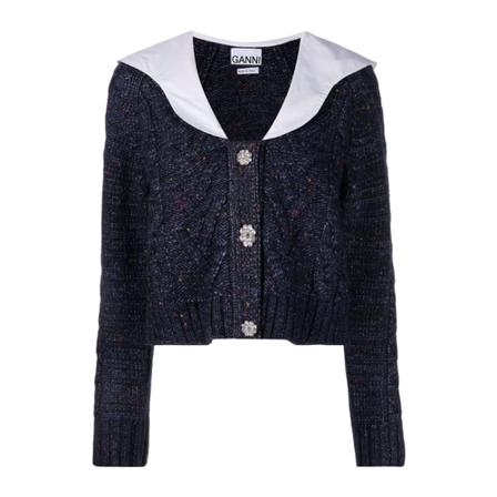 Ganni Cable-Knit Cardigan Sort, Dame Cardigans