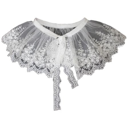 Plisserad Mesh Tyll Falsk Krage Sjal Halsband Broderi Blommig Halv Skjorta Cape