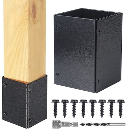 Justerbar stolpebeskytter i rustfrit stål (område 8,4-15,2 cm), beskytter postkasser og hegn i træ mod regnskader (sort, 1 sæt)