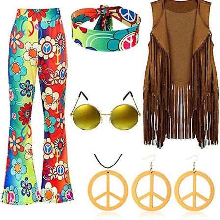 70-talls Hippie Party Retro Kostyme Dusk Vest+Bukser+Sjal Kostyme Fargegradient Fargegradient【PL】