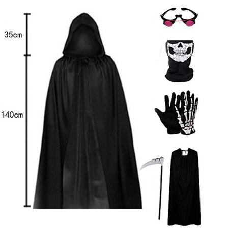 Barn/voksne Halloween Grim Reaper-kostyme Hettekappe med ljå og hansker Cosplay-antrekk Gaver-Voksne