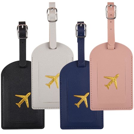 4 st PU Läder Bagageetiketter för Resväskor, Vattentät Bagageetikett Adress Namn ID-kort Etikettset med Justerbar Rem Sekretesskydd