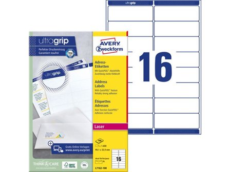 AVERY ZWECKFORM Etikett UltraGrip 99,1x33,9mm 1600/fp - Lyreco - Emballage och lagerutrustning - Etiketter och godsmärkning - Adressetiketter