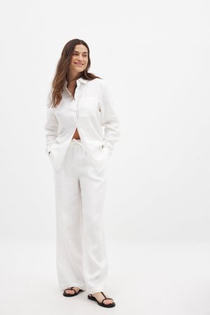 NA-KD Linnebyxor med elastisk midja - Linnebyxor - Vit - EU 40