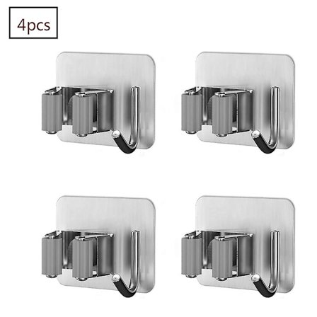 Mopshållare Självhäftande Väggmonterad Kvast Redskapshållare Med Krokar För Hem Kök Badrum Garage Trädgård 4-pack