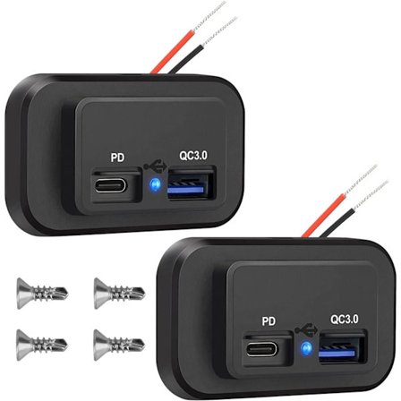 RV USB-laddareuttag, USB-uttag QC3.0 USB A & PD-port Snabbladdningsuttag för 12V RV 2-pack