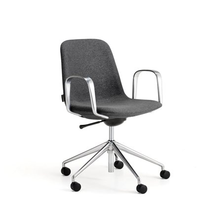 Tuoli LANGLEY, matala istuin, pyörät, käsinojat, harjattu alumiini/antrasiitti