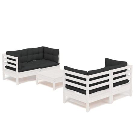 Vidaxl Loungegrupp Med Antracit Dynor 5 Delar Massiv Furu Vit