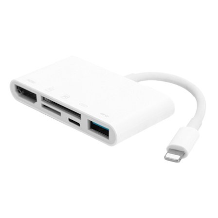 5-i-1 Adapter Hub med 1080P HDMI USB Minneskortläsare för IOS Plug and Play