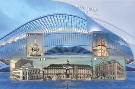 Belgien - Pladser i Liège - Postfrisk miniark