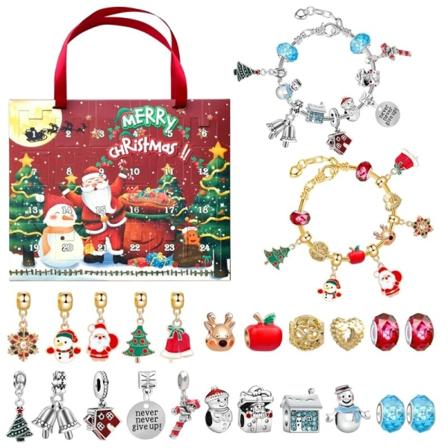 24 päivän tee-se-itse adventtikalenteri korujen lahjarasia Sininen set tytöille, lapsille 2024, joulun adventtikalenteri style 1