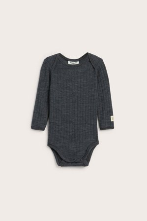 Kappahl | Ribbad body i ull | Gråmelerad