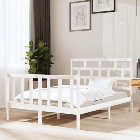 Vidaxl Sängram Vit Massiv Furu 140x190 Cm Vit