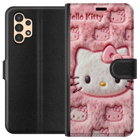 Kompatibelt Lommeboketui til Samsung Galaxy A13 Hello Kitty rosa fluffy bakgrunn med ikoniskt ansikt og kawaii-estetikk