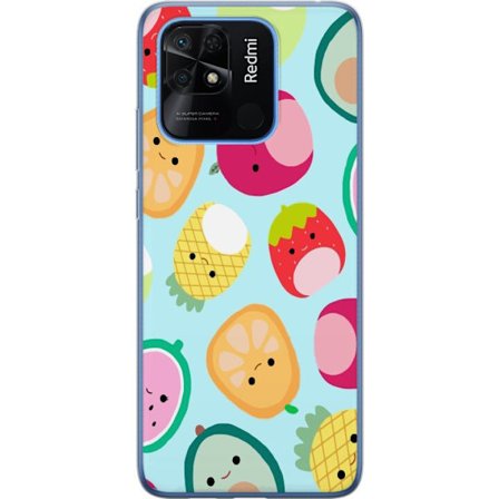 Kompatibelt Mobildeksel til Xiaomi Redmi 10C Mønster av kawaii-frukter som jordbær sitron ananas og avocado på lyseblå bakgrunn