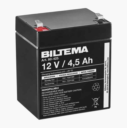 Biltema - Blybatteri 12 V 4 5 Ah 90 x 70 x 101 mm