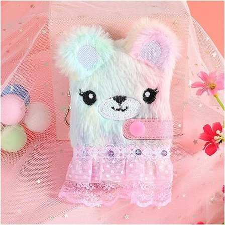 Anteckningsbok Spiral Söt Katt Plysch Anteckningsbok Kawaii Hänge Nyckelring Anteckningsbok Daglig Plan Dagbok Anteckningsblock Pappersvaror (Färg : 