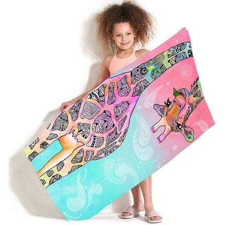 70x150cm Træ Giraf Badehåndklæde, Sødt Sjovt Teal Pink Mandala Giraf Mikrofiber Badehåndklæde Gaver til Børn Kvinder, Farverigt Abstrakt Trippy 