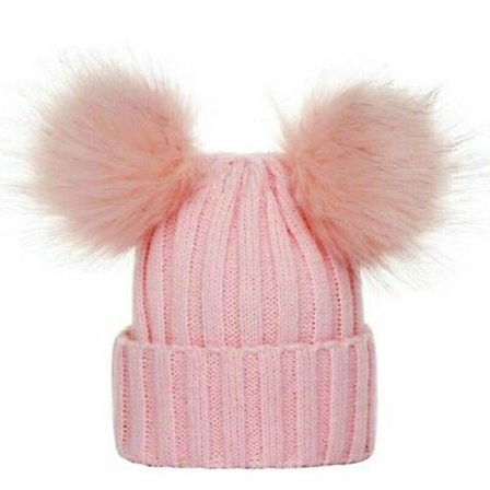 Nyfødt Baby Jente og Gutt Dobbel Pels Pom Lue Vinter Varmt Strikket Bobble Beanie