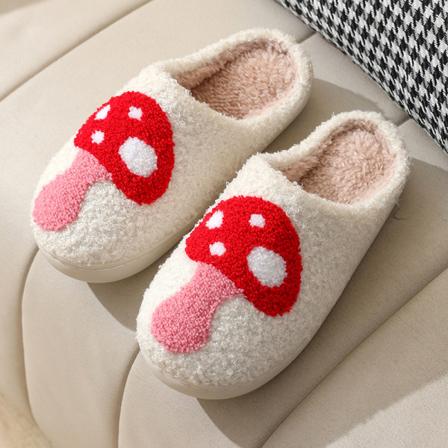 Svampe tøfler til kvinder - bløde retro plys hjemmesko - plys slip-on komfortable indendørs udendørs tøfler 24,5 cm
