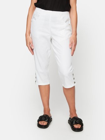 Signature - Capribukser - Hvid - Knap Detalje / Elastik i Taljen