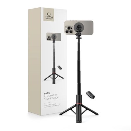 Tech-Protect L06S Bluetooth magnetisk selfie-stang med MagSafe, fjernkontroll, 360° hode - svart