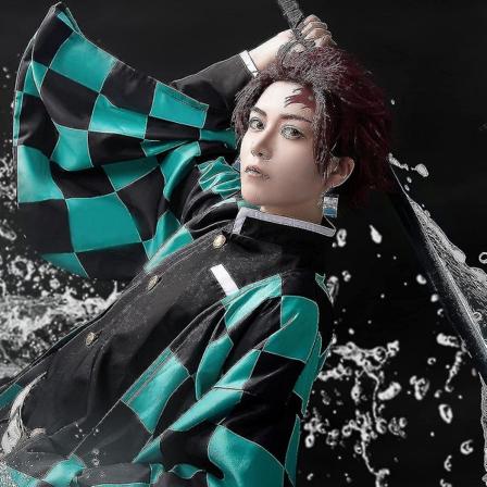Demon Slayer Kamado Tanjirou Opptreringskostyme Kimono Antrekk Anime Fancy Up Rollespilldrakt S