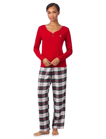 Lauren Ralph Lauren Homewear Lrl L/S Knit Top Long Pant Pj Set - Red - M