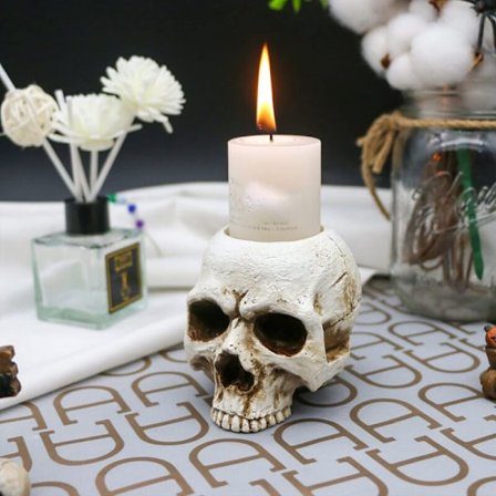 Kallokynttilänjalka - Goottilainen kyyneleet ihmisen kallo Tealight kynttilänjalka Uutuus kallo luu kynttilänjalka Halloween musta