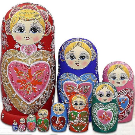 10 Lags Tre Matryoshka Dukker i Tre fra Russland Håndmalt Stablet Leke