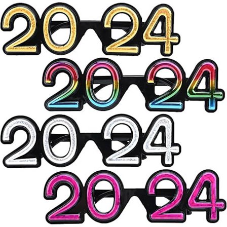 4 stycken 2024 tredimensionella Nyårsglasögon, utsökta fotorekvisita för nyårsfestglasögon Fr