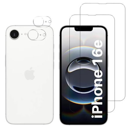 Härdat Glas - Phonillico - iPhone 16e - Paket 2 - Skärmskydd och Kameraskydd - Repotålig