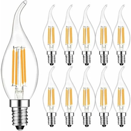 10-pack 4W E14 LED Filament Ljusstake Lampa 2700K Varmvit, 360° Ljusvinkel, Ej Dimbar [Energiklass F]