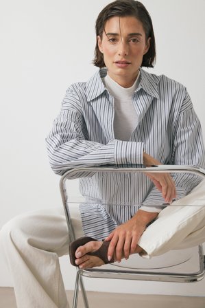 Victoria Quitzau x NA-KD Oversized skjorta med vida ärmar - Skjortor - Blå,Stripe - EU 42